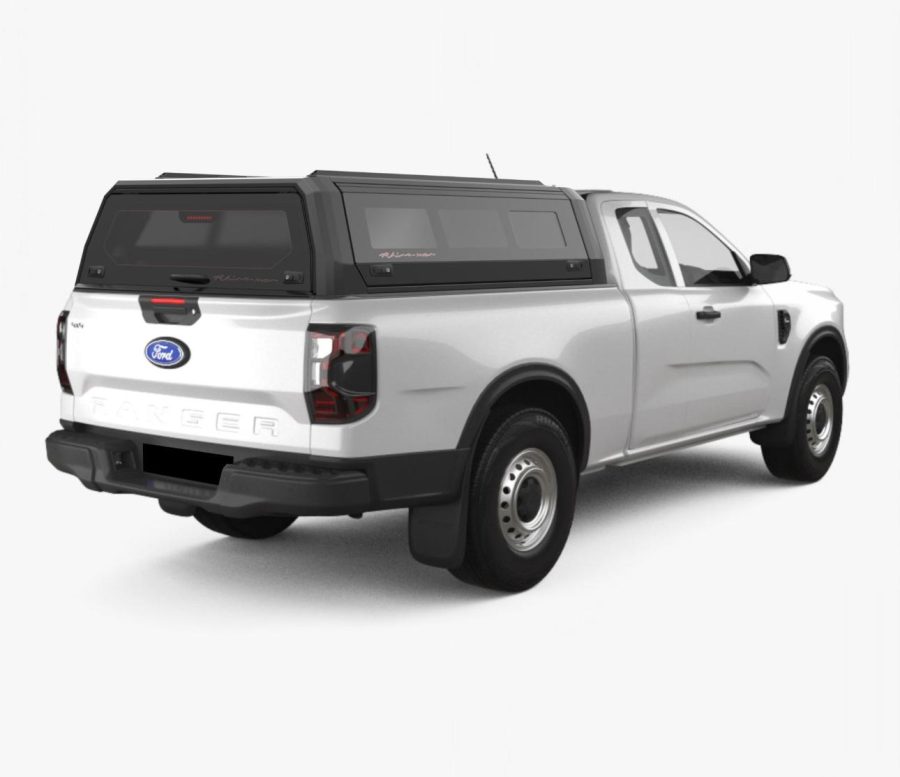 RhinoMan Xtreme Matt Black Алуминиев хардтоп за Ford Ranger Extra Cab (2023+) – Повдигащи се странични прозорци и повдигащ се заден прозорец