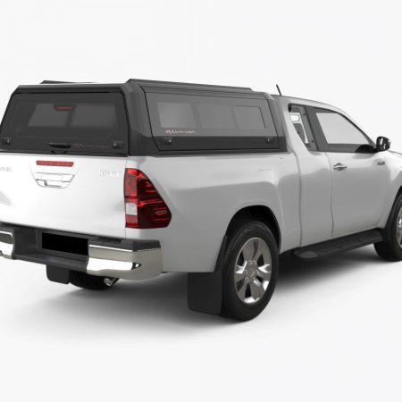 RhinoMan Xtreme Matt Black Алуминиев хардтоп за Toyota Hilux Extra Cab (2016–2025) – Повдигащи се странични прозорци и повдигащ се заден прозорец