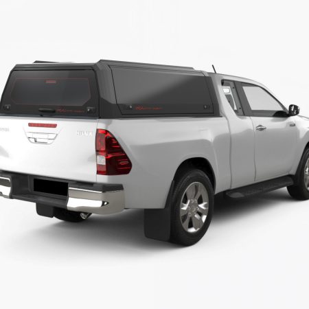 RhinoMan Xpedition Matt Black Алуминиев хардтоп за Toyota Hilux Extra Cab (2016–2025) – Повдигащи се странични капаци и повдигащ се заден прозорец