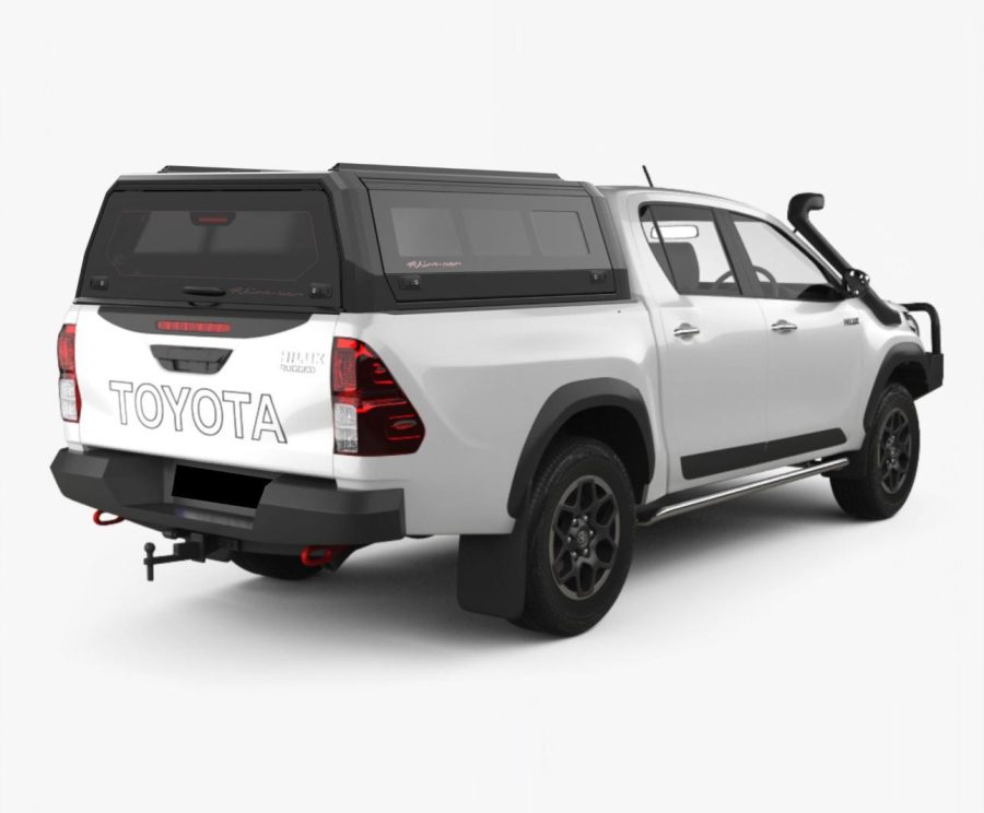 RhinoMan Xtreme Matt Black Алуминиев хардтоп за Toyota Hilux Double Cab (2016–2025) – Повдигащи се странични прозорци и повдигащ се заден прозорец