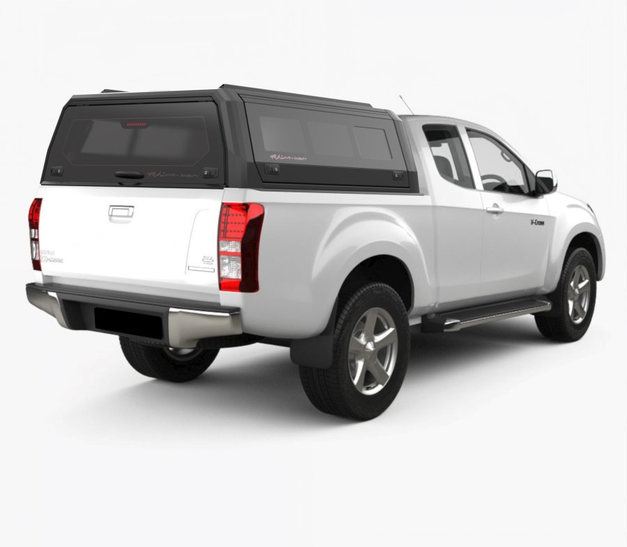 RhinoMan Xtreme Matt Black Алуминиев хардтоп за Isuzu D-Max Extra Cab (2020–2024) – Повдигащи се странични прозорци и повдигащ се заден прозорец