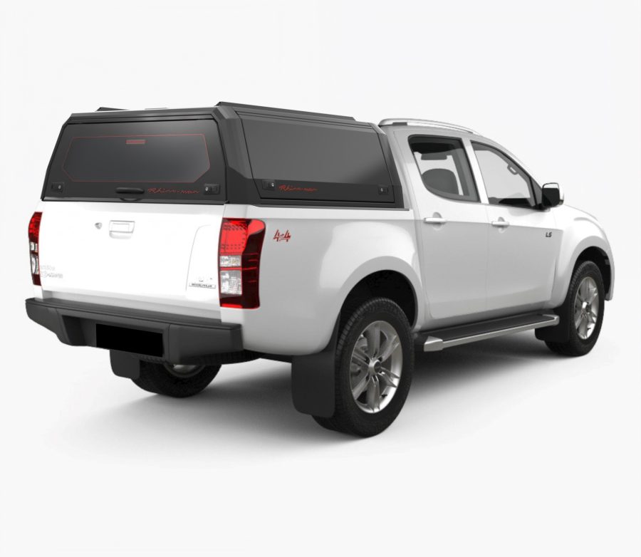 RhinoMan Xpedition Matt Black Алуминиев хардтоп за Isuzu D-Max Double Cab (2012–2020) – Повдигащи се странични капаци и повдигащ се заден прозорец
