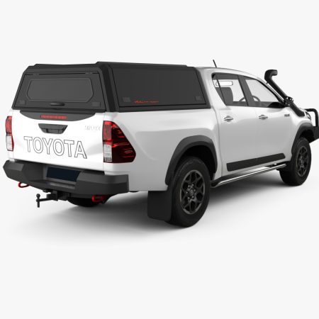 RhinoMan LX Matt Black Алуминиев хардтоп за Toyota Hilux Double Cab (2016–2025) – Повдигащи се странични капаци и повдигащ се заден прозорец