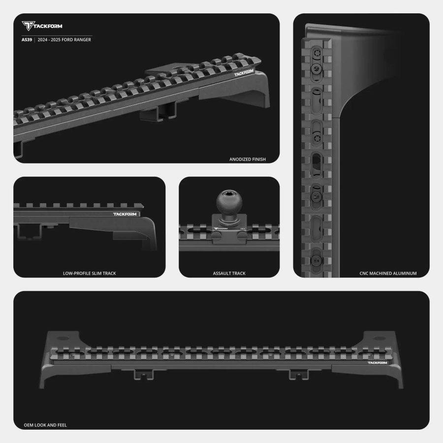 Стойка за табло Tackform Assault Track (Picatinny) с държач по избор – Ford Ranger / Ranger Raptor (2024+)