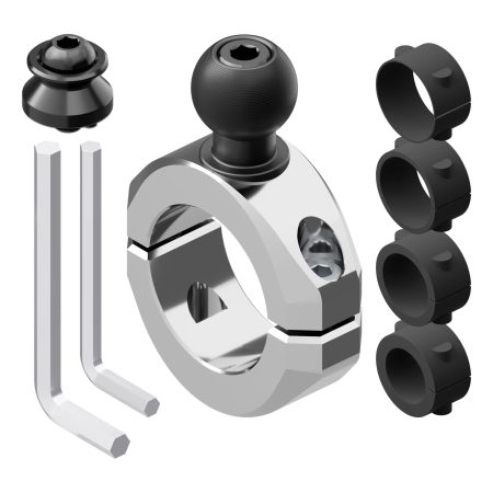 Универсална скоба BC3 за тръби 7/8"–1-1/4" Tackform – хром – топка 20 мм и dovetail – с включени втулки