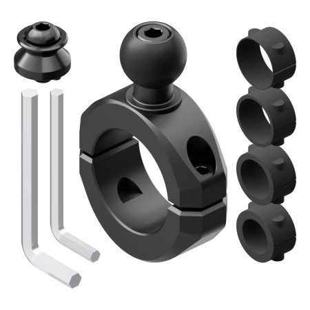 Универсална скоба BC3 за тръби 7/8"–1-1/4" Tackform – черен – топка 20 мм и dovetail – с включени втулки
