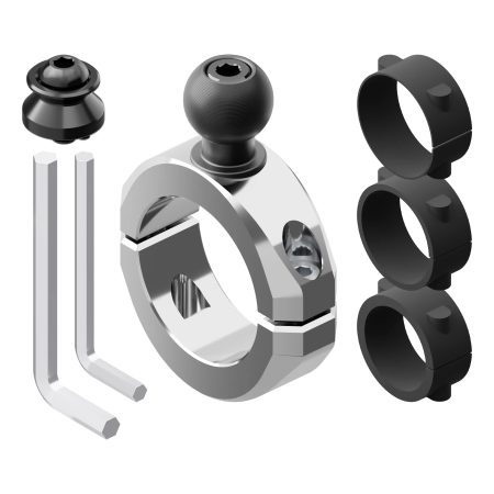 Универсална скоба BC3 за тръби 1-1/4"–1-1/2" Tackform – хром – топка 20 мм и dovetail – с включени втулки