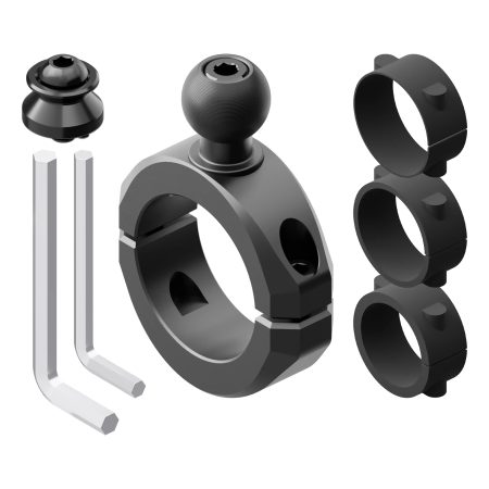 Универсална скоба BC3 за тръби 1-1/4"–1-1/2" Tackform – черен – топка 20 мм и dovetail – с включени втулки