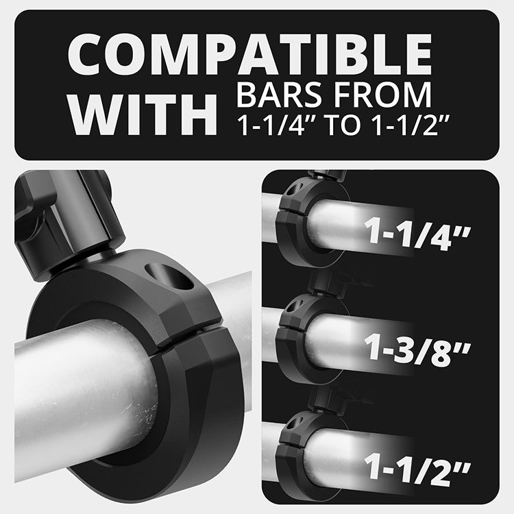 Универсална скоба BC3 за тръби 1-1/4"–1-1/2" Tackform – черен – топка 20 мм и dovetail – с включени втулки