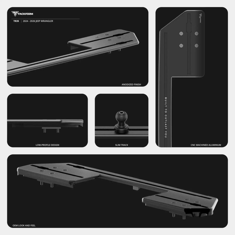 Стойка за табло Tackform Slim Track с държач по избор – Jeep Wrangler JL / Gladiator JT (2024+)