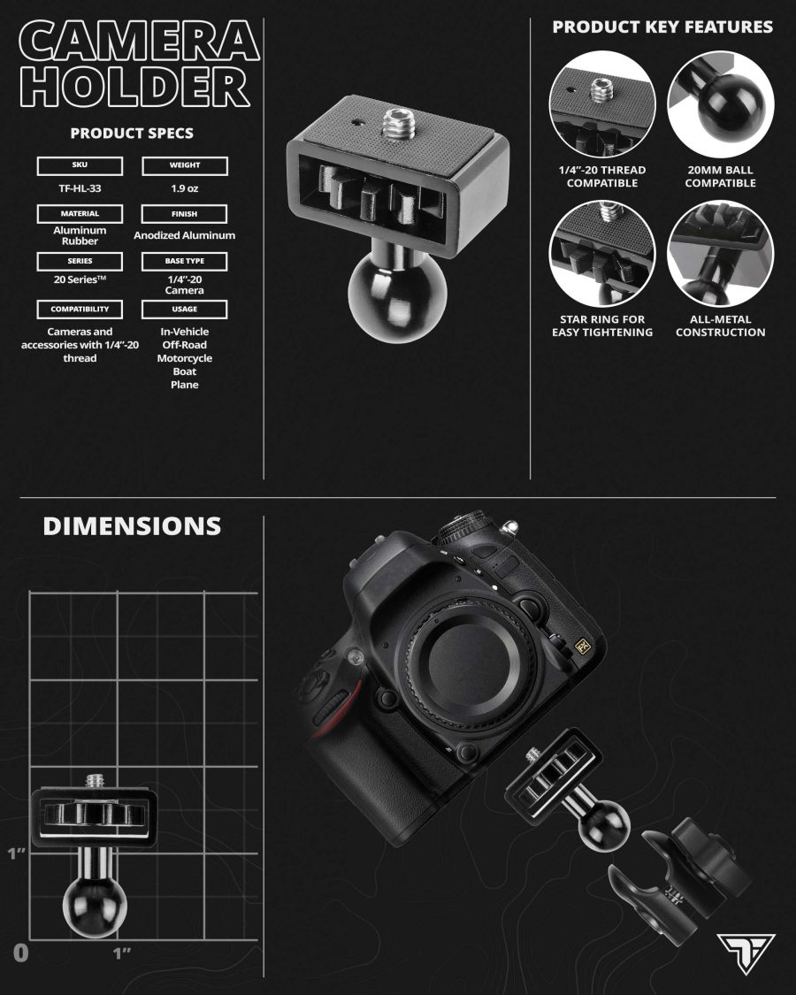 AM11-CAM – основа за пробиване с AMPS Tackform – рамо 3.5" – държач за камера